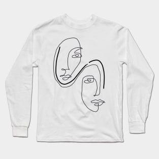 One line art of two faces Long Sleeve T-Shirt